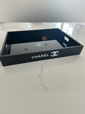 CHANEL Black Tray with White Logo